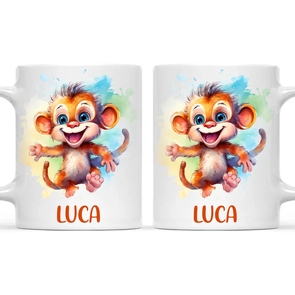 Personalised Monkey Kids Cup - Custom Name 11oz, 6oz, or Enamel - Cute Jungle Animal Mug for Boys & Girls - New Zealand Made