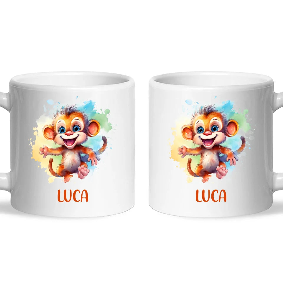 Personalised Monkey Kids Cup - Custom Name 11oz, 6oz, or Enamel - Cute Jungle Animal Mug for Boys & Girls - New Zealand Made