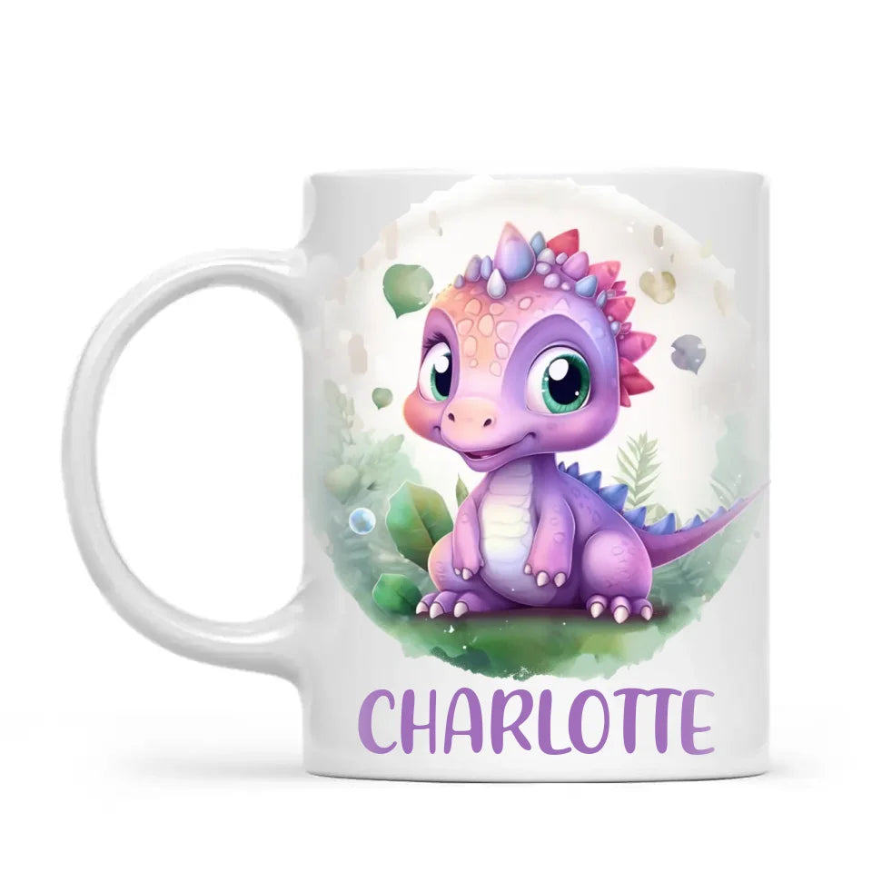 Personalised Dinosaur Kids Cup with Name – Cute Purple Dino Mug for Boys & Girls – Available in 11oz, 6oz & Enamel – Custom Gift for Birthdays, Christmas & Special Occasions