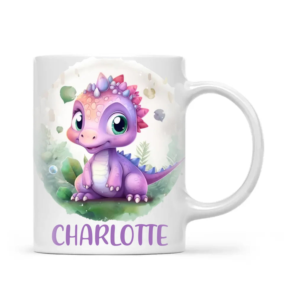 Personalised Dinosaur Kids Cup with Name – Cute Purple Dino Mug for Boys & Girls – Available in 11oz, 6oz & Enamel – Custom Gift for Birthdays, Christmas & Special Occasions