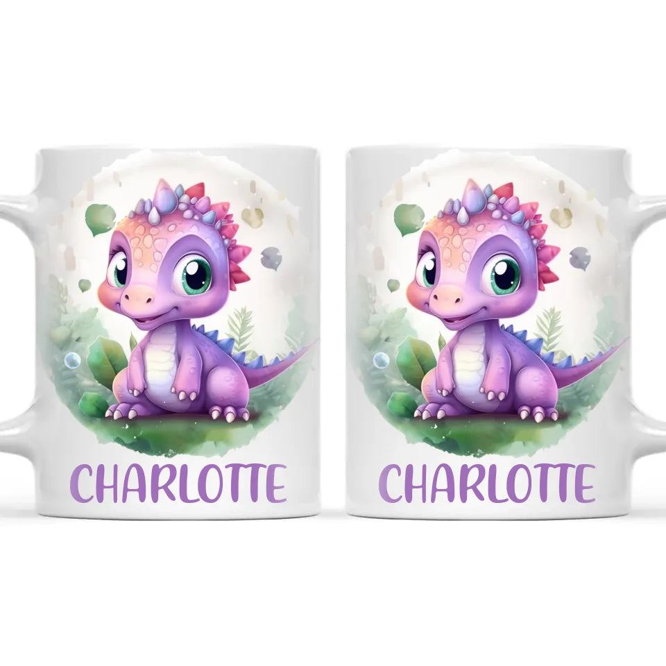 Personalised Dinosaur Kids Cup with Name – Cute Purple Dino Mug for Boys & Girls – Available in 11oz, 6oz & Enamel – Custom Gift for Birthdays, Christmas & Special Occasions