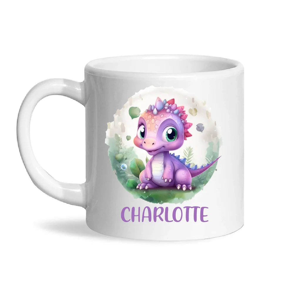 Personalised Dinosaur Kids Cup with Name – Cute Purple Dino Mug for Boys & Girls – Available in 11oz, 6oz & Enamel – Custom Gift for Birthdays, Christmas & Special Occasions