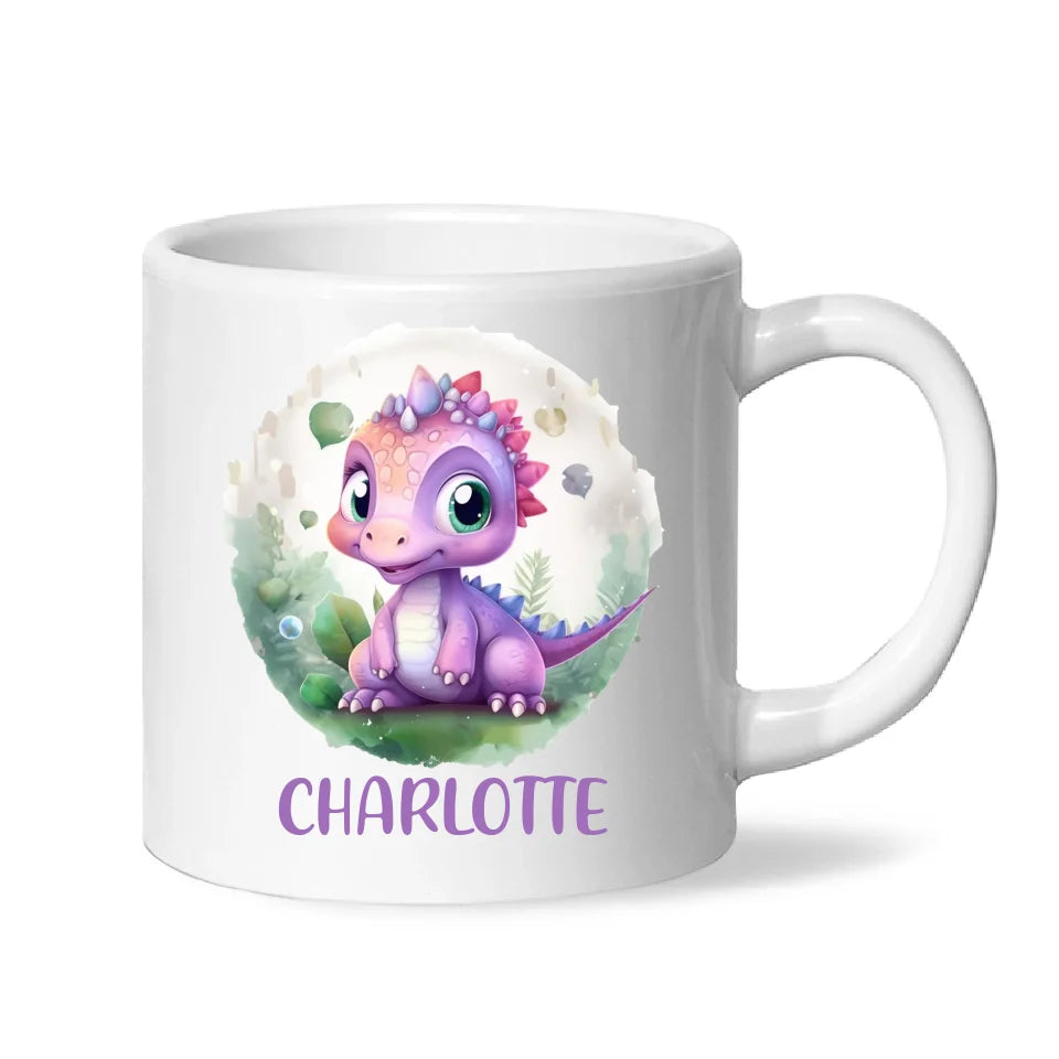 Personalised Dinosaur Kids Cup with Name – Cute Purple Dino Mug for Boys & Girls – Available in 11oz, 6oz & Enamel – Custom Gift for Birthdays, Christmas & Special Occasions