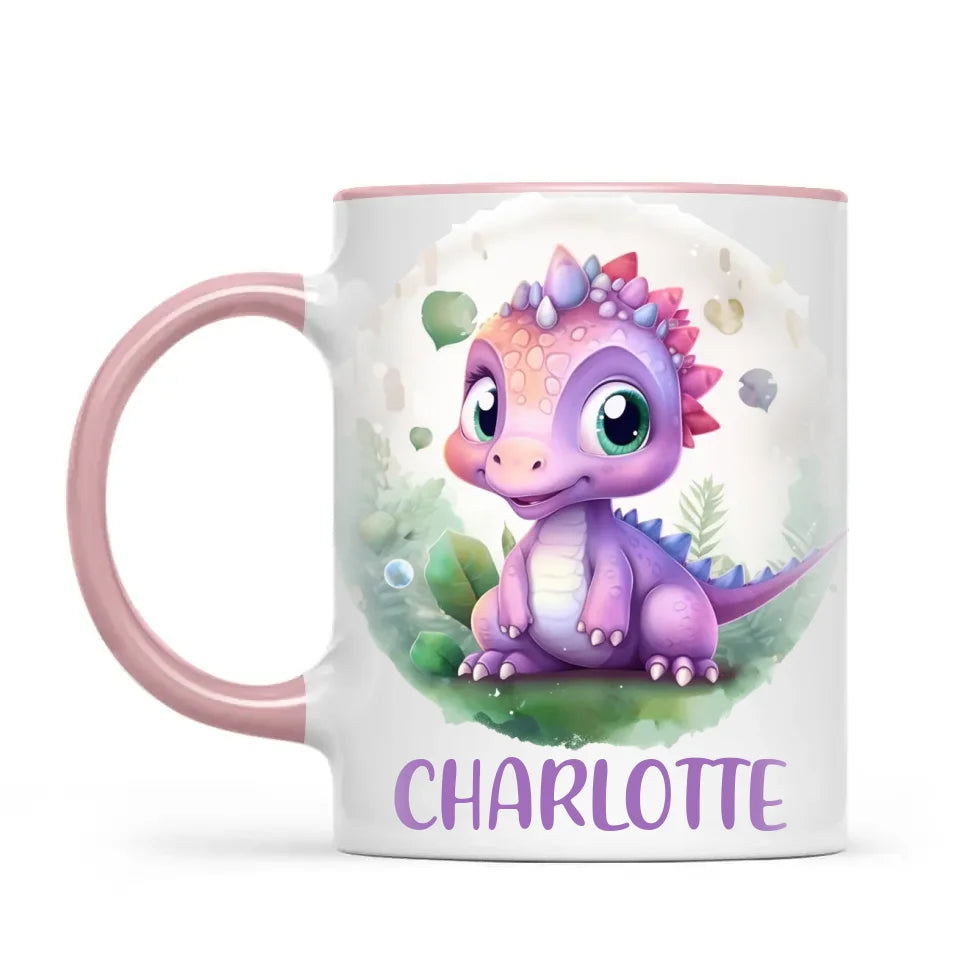 Personalised Dinosaur Kids Cup with Name – Cute Purple Dino Mug for Boys & Girls – Available in 11oz, 6oz & Enamel – Custom Gift for Birthdays, Christmas & Special Occasions