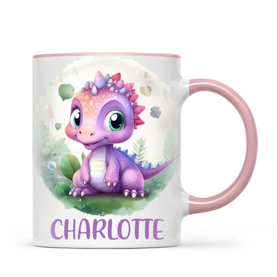 Personalised Dinosaur Kids Cup with Name – Cute Purple Dino Mug for Boys & Girls – Available in 11oz, 6oz & Enamel – Custom Gift for Birthdays, Christmas & Special Occasions