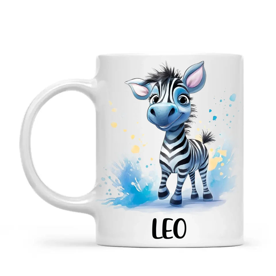 Personalised Zebra Kids Cup with Custom Name – Cute Animal Mug for Boys & Girls – 11oz, 6oz & Enamel Options – Personalised Gift for Birthday, Christmas & Special Occasions