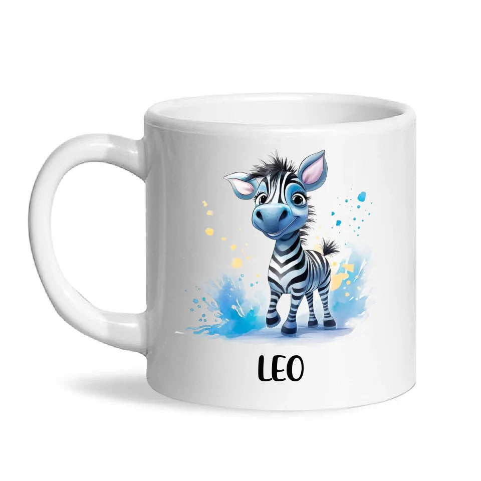 Personalised Zebra Kids Cup with Custom Name – Cute Animal Mug for Boys & Girls – 11oz, 6oz & Enamel Options – Personalised Gift for Birthday, Christmas & Special Occasions