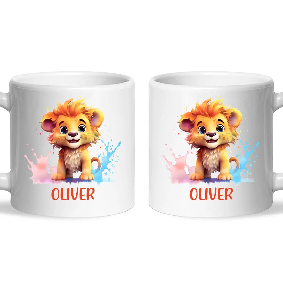 Personalised Lion Kids Cup - Custom Name 11oz, 6oz, or Enamel - Cute Jungle Animal Mug for Boys & Girls - New Zealand Made