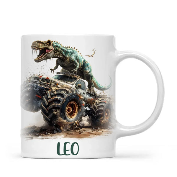 Personalised Dinosaur Monster Truck Kids Cup - Custom Name Mug for Boys - 11oz, 6oz or Enamel Cup - NZ Made Gift