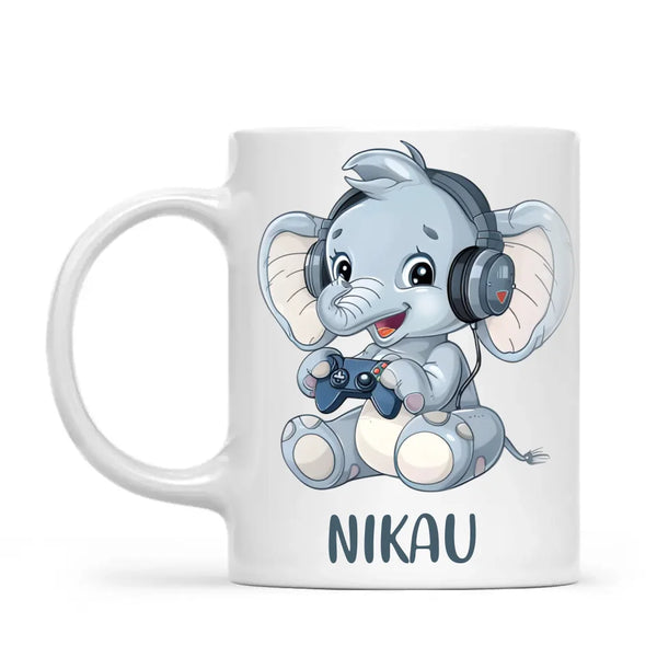 Personalised Gaming Elephant Kids Cup - Custom Name Mug for Boys & Girls - 11oz, 6oz or Enamel Cup - NZ Made Gift