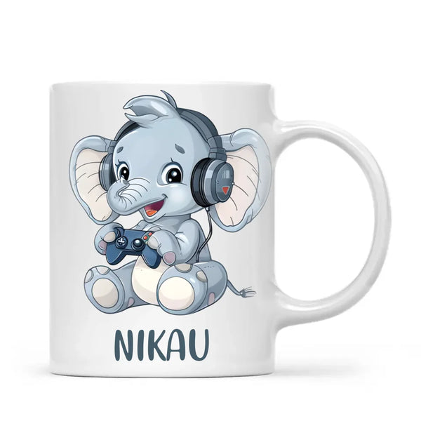 Personalised Gaming Elephant Kids Cup - Custom Name Mug for Boys & Girls - 11oz, 6oz or Enamel Cup - NZ Made Gift