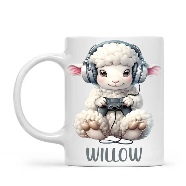 Personalised Gaming Sheep Kids Cup - Custom Name Cup - 11oz, 6oz or Enamel Cup - Cute Gamer Sheep Gift - NZ Made