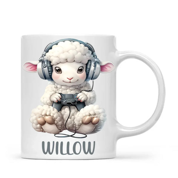 Personalised Gaming Sheep Kids Cup - Custom Name Cup - 11oz, 6oz or Enamel Cup - Cute Gamer Sheep Gift - NZ Made