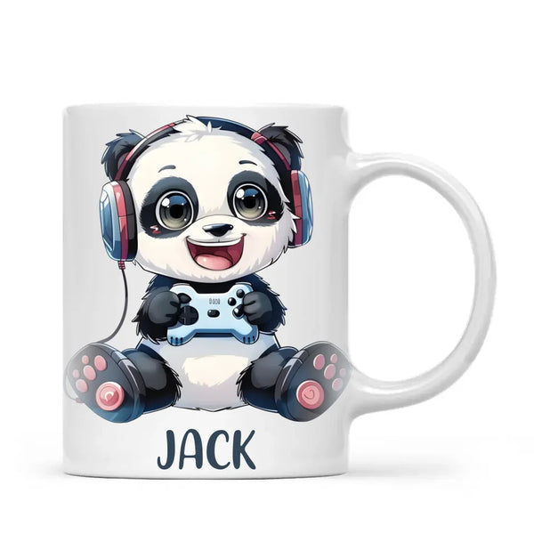 Personalised Gaming Panda Kids Cup - Custom Name Cup - 11oz, 6oz or Enamel Cup - Cute Gamer Panda Gift - NZ Made