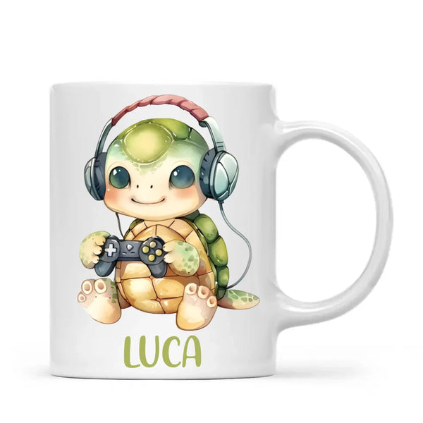 Personalised Gaming Turtle Kids Cup - Custom Name Cup - 11oz, 6oz or Enamel Cup - Cute Gamer Turtle Gift - NZ Made