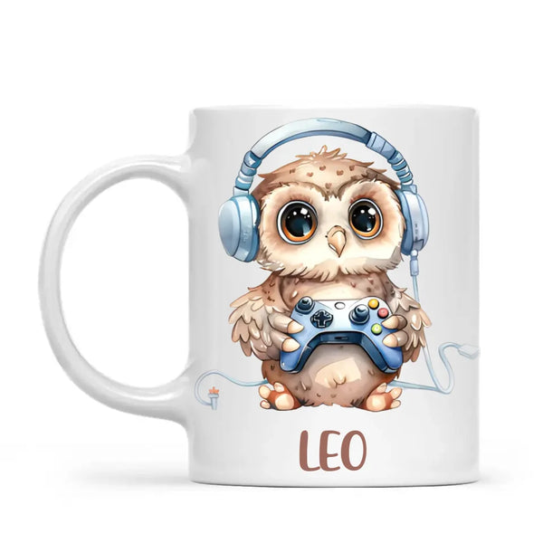 Personalised Gaming Owl Kids Cup - Custom Name Cup - 11oz, 6oz or Enamel Cup - Cute Owl Gamer Gift - NZ Made