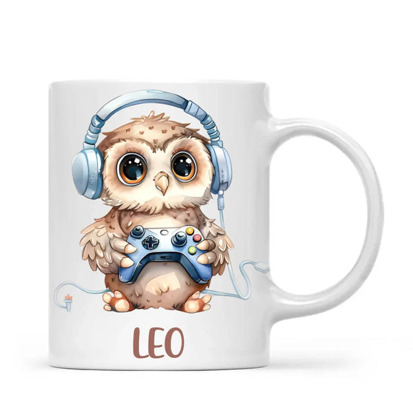 Personalised Gaming Owl Kids Cup - Custom Name Cup - 11oz, 6oz or Enamel Cup - Cute Owl Gamer Gift - NZ Made