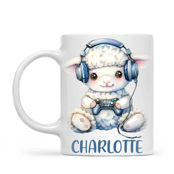 Personalised Gaming Lamb Kids Cup - Custom Name Mug - 11oz, 6oz or Enamel - Cute Gamer Sheep Gift - NZ Made