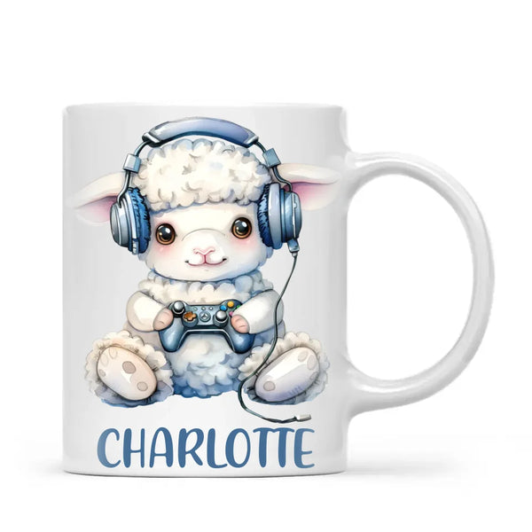 Personalised Gaming Lamb Kids Cup - Custom Name Mug - 11oz, 6oz or Enamel - Cute Gamer Sheep Gift - NZ Made