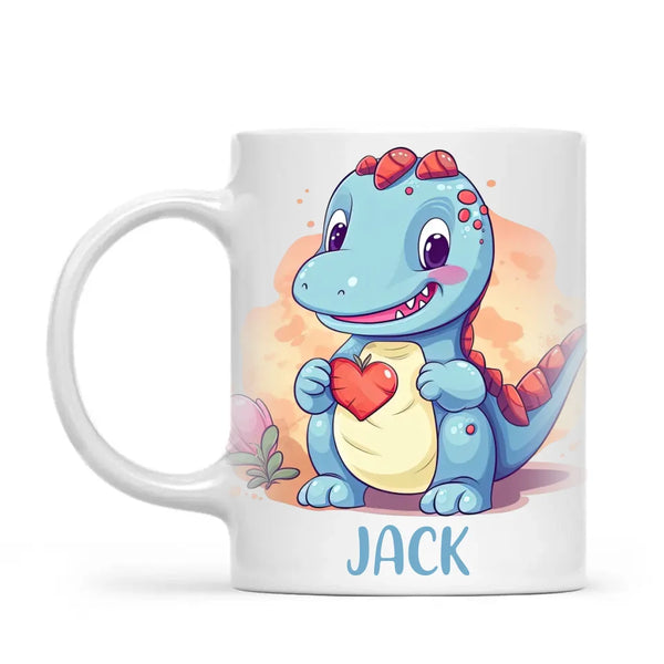 Personalised Blue Dinosaur Kids Cup - Custom Name Dino Mug - 11oz, 6oz or Enamel - Cute Dinosaur Gift for Kids - NZ Made