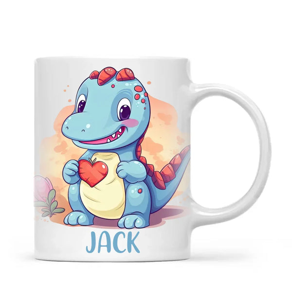 Personalised Blue Dinosaur Kids Cup - Custom Name Dino Mug - 11oz, 6oz or Enamel - Cute Dinosaur Gift for Kids - NZ Made