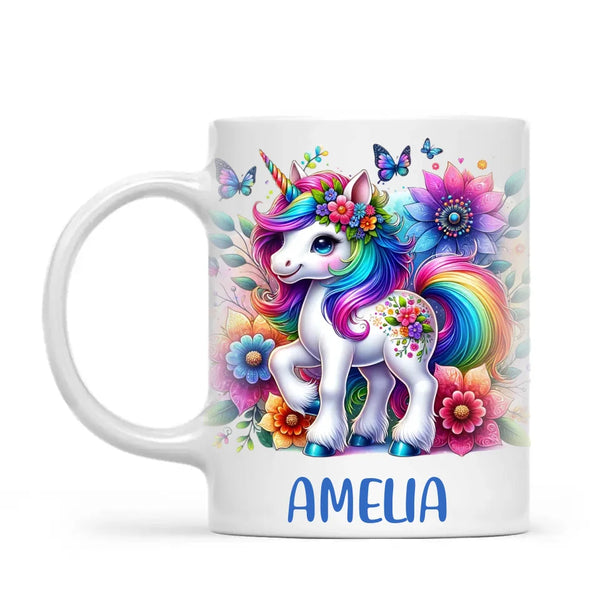 Personalised Rainbow Unicorn Kids Cup - Custom Name Floral Unicorn Mug - 11oz, 6oz or Enamel - Magical Unicorn Gift - NZ Made