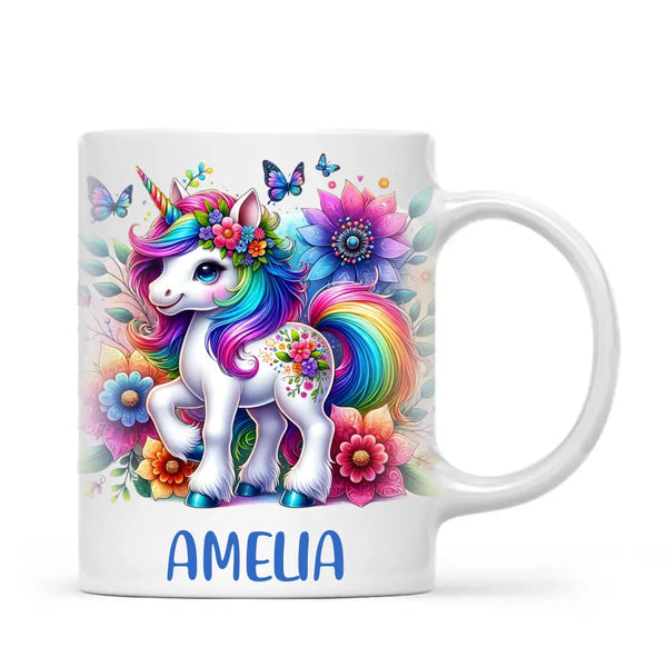 Personalised Rainbow Unicorn Kids Cup - Custom Name Floral Unicorn Mug - 11oz, 6oz or Enamel - Magical Unicorn Gift - NZ Made