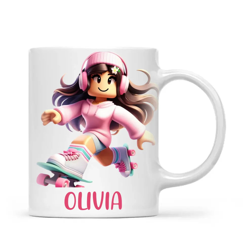 Pixel Roller Princess - Personalised Kids Mug