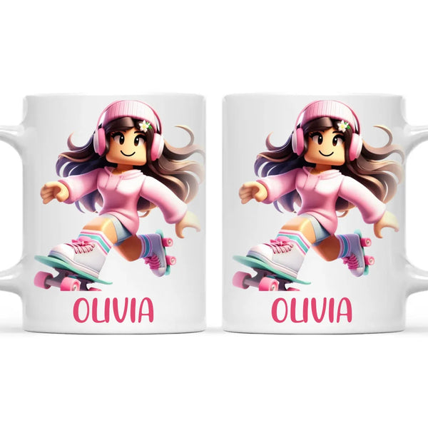 Pixel Roller Princess - Personalised Kids Mug