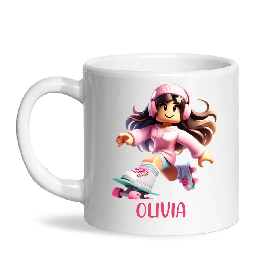 Pixel Roller Princess - Personalised Kids Mug