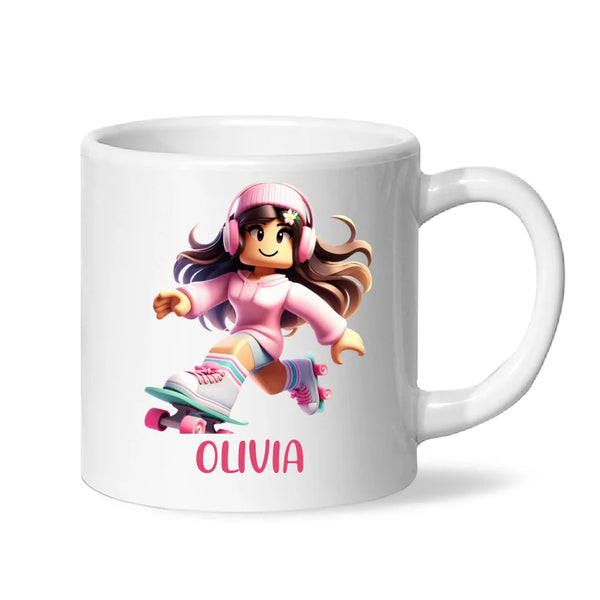 Pixel Roller Princess - Personalised Kids Mug