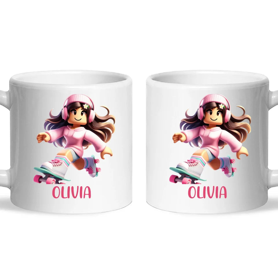 Pixel Roller Princess - Personalised Kids Mug