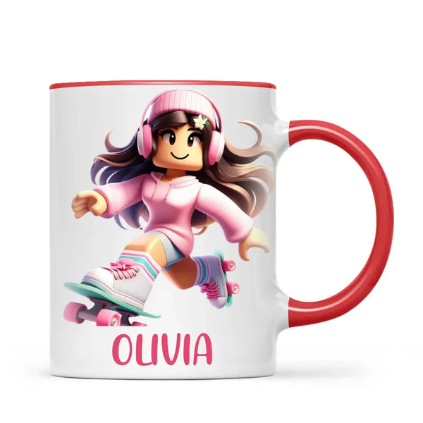 Pixel Roller Princess - Personalised Kids Mug