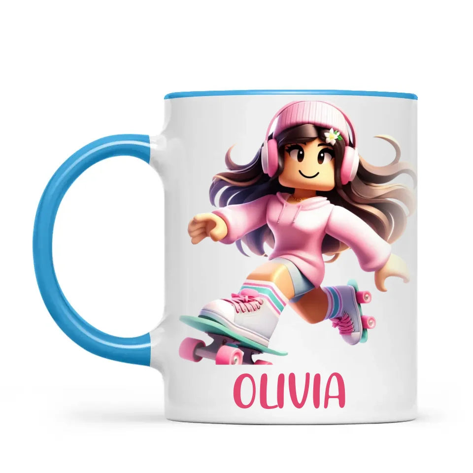 Pixel Roller Princess - Personalised Kids Mug