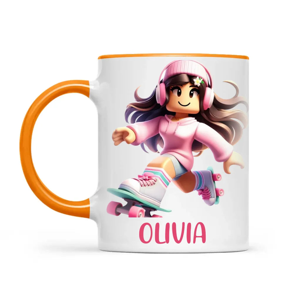 Pixel Roller Princess - Personalised Kids Mug