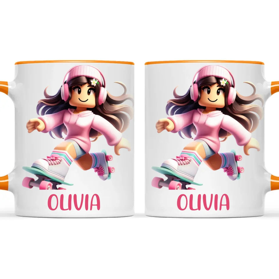 Pixel Roller Princess - Personalised Kids Mug