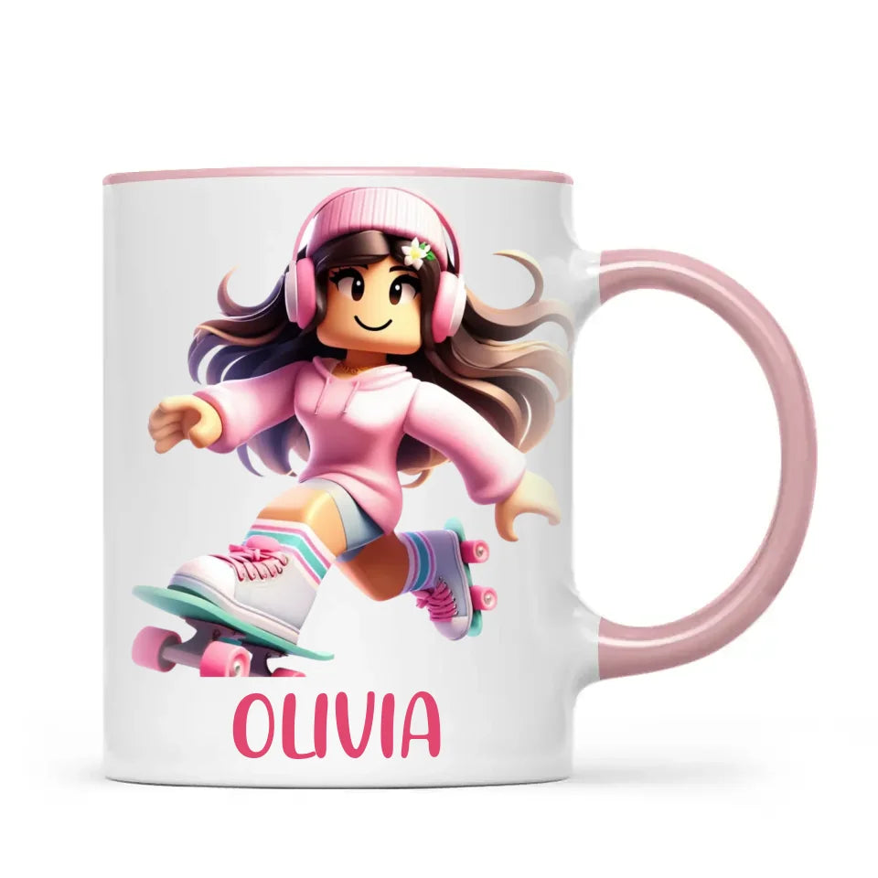 Pixel Roller Princess - Personalised Kids Mug