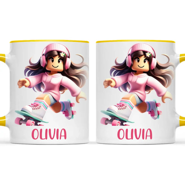 Pixel Roller Princess - Personalised Kids Mug