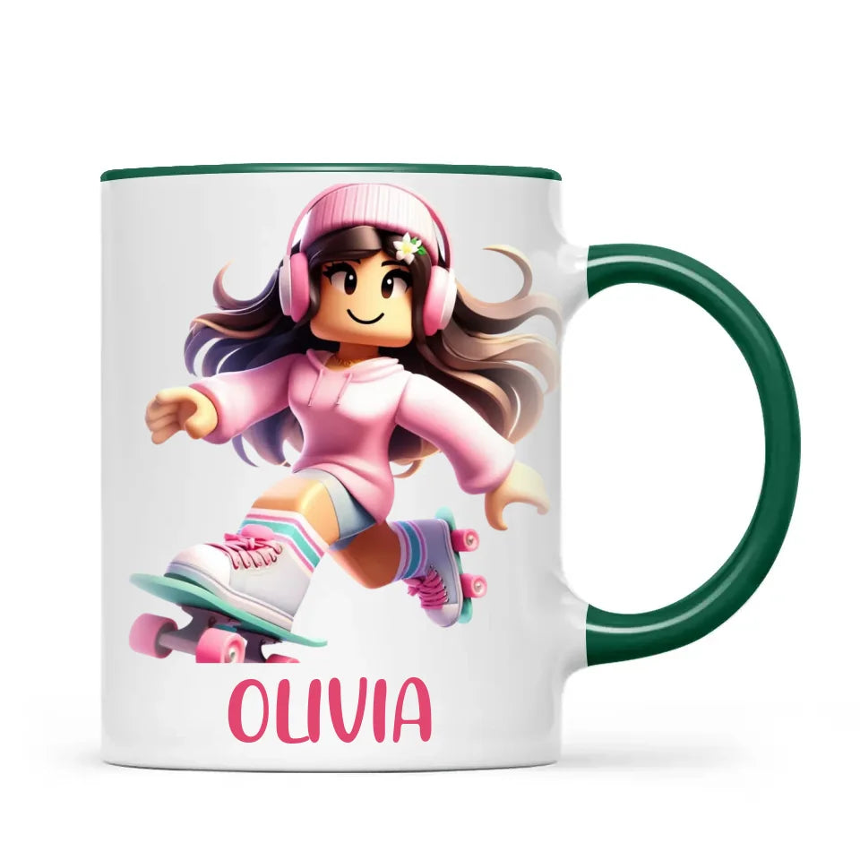 Pixel Roller Princess - Personalised Kids Mug