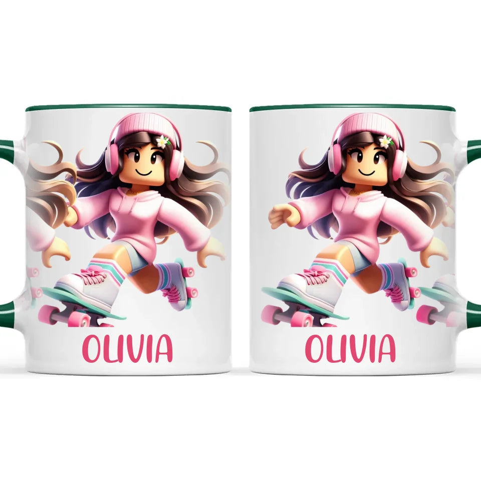 Pixel Roller Princess - Personalised Kids Mug