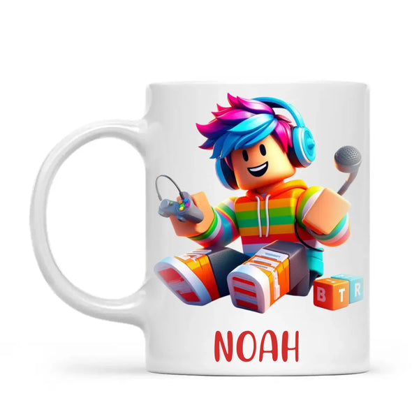 Personalised with Name, Gamer Character Kids Mug – Customised Gaming Avatar Cup for Children – Available in 11oz, 6oz & Enamel Options