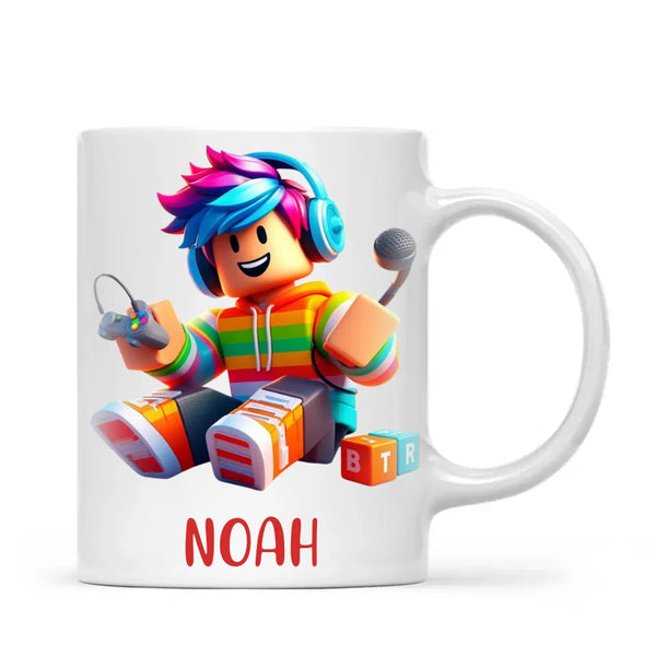 Personalised with Name, Gamer Character Kids Mug – Customised Gaming Avatar Cup for Children – Available in 11oz, 6oz & Enamel Options