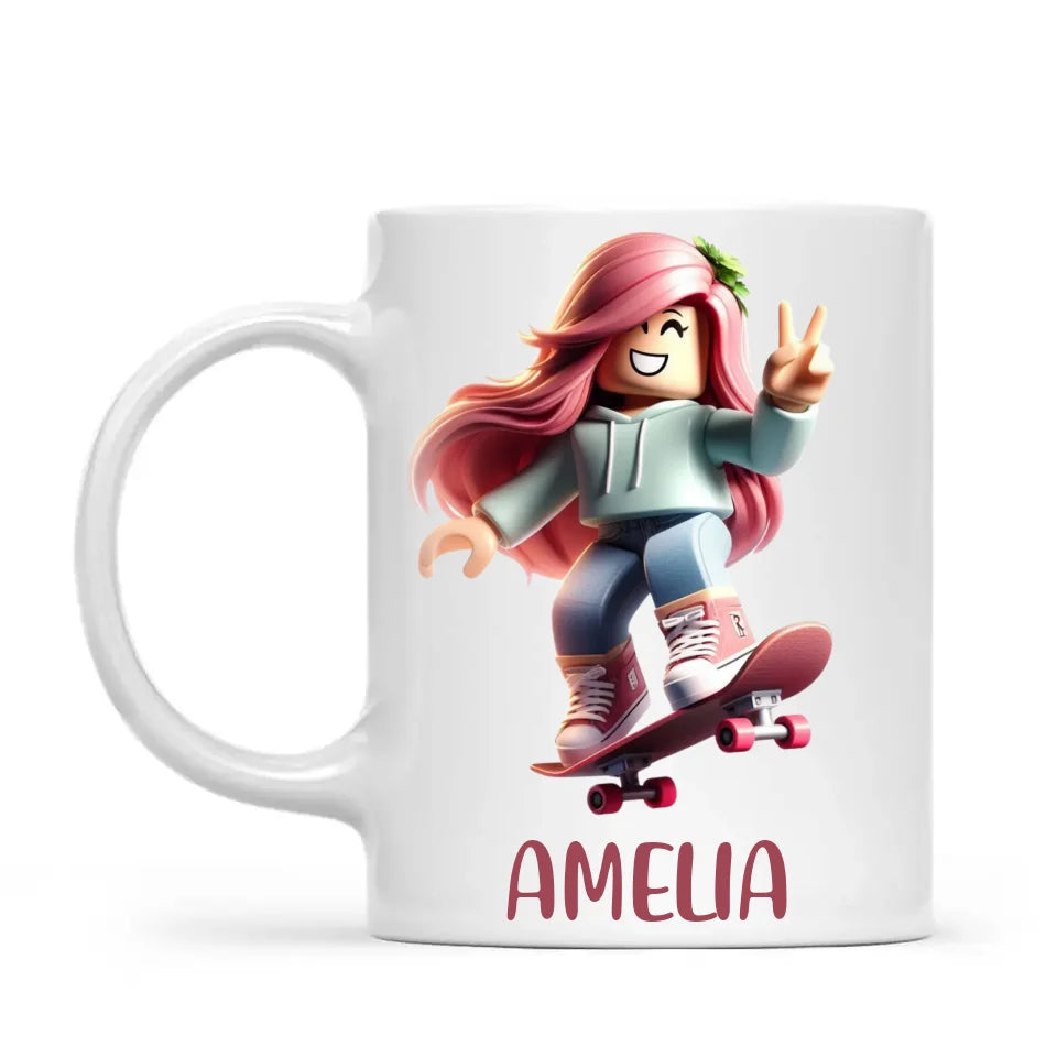 Gamer Skater Girl - Personalised Kids Mug