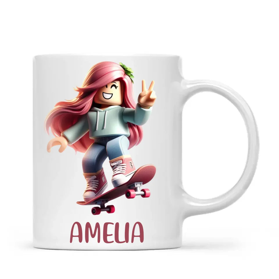 Gamer Skater Girl - Personalised Kids Mug