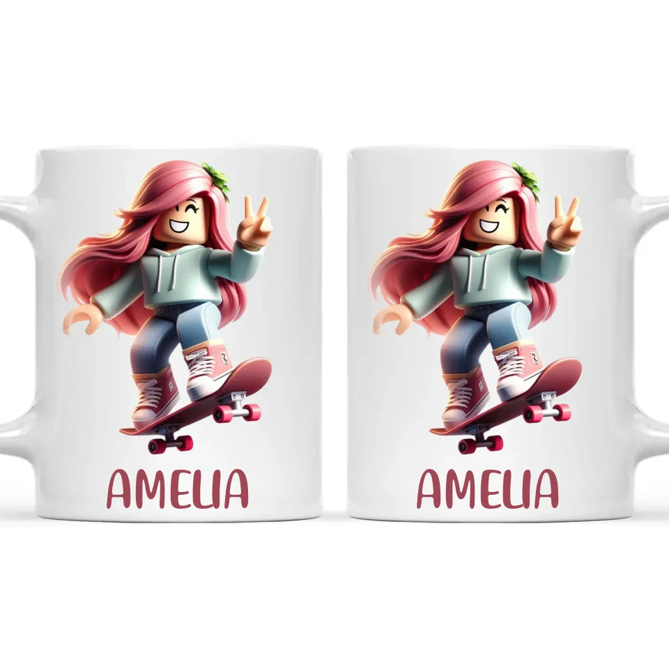 Gamer Skater Girl - Personalised Kids Mug