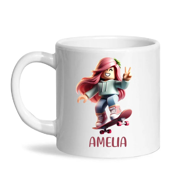 Gamer Skater Girl - Personalised Kids Mug