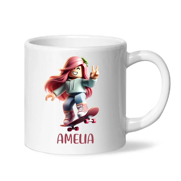 Gamer Skater Girl - Personalised Kids Mug