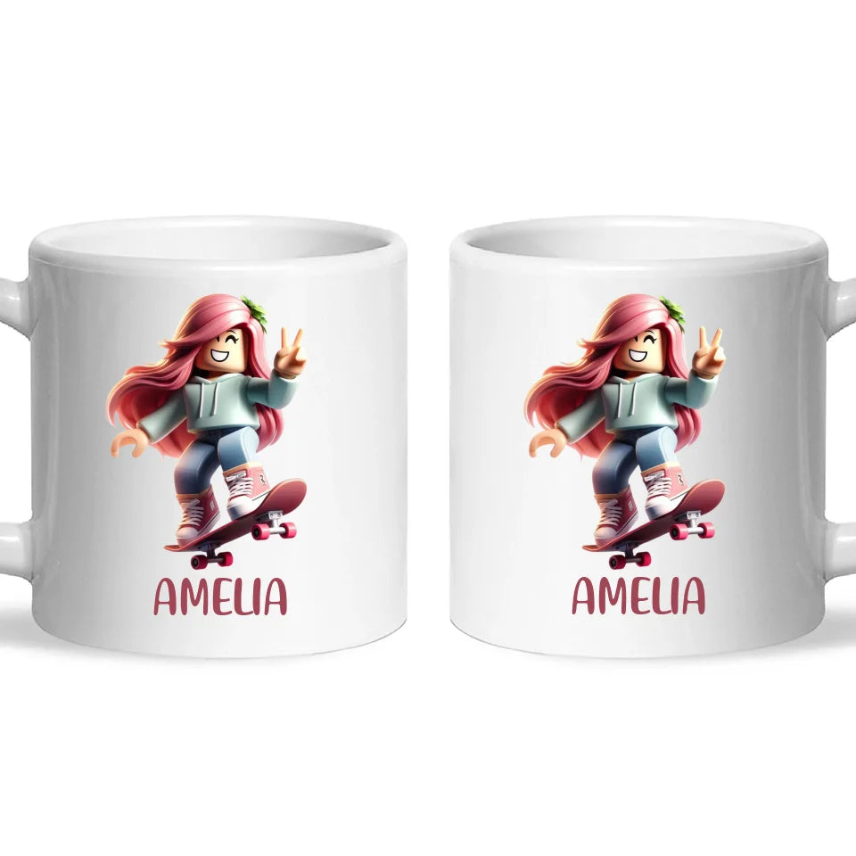 Gamer Skater Girl - Personalised Kids Mug