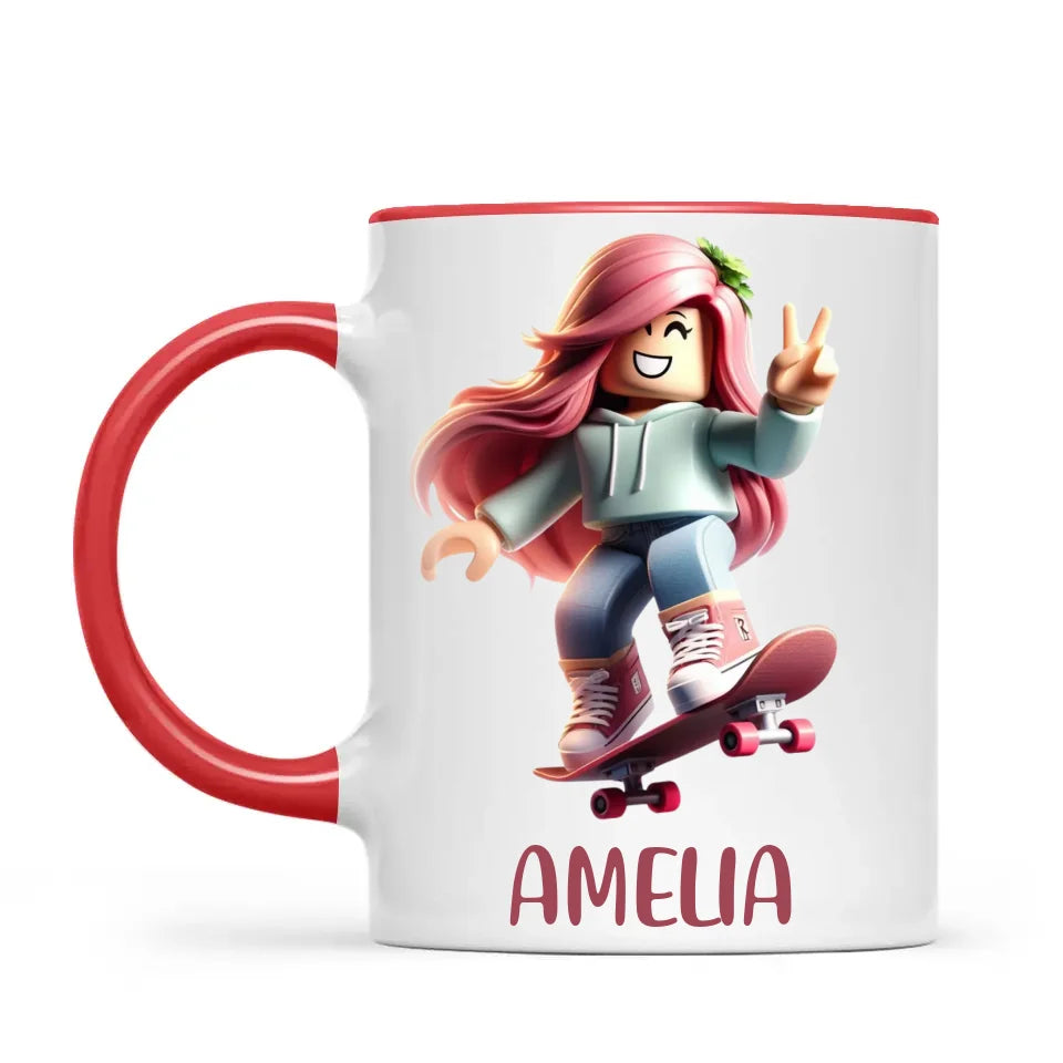 Gamer Skater Girl - Personalised Kids Mug