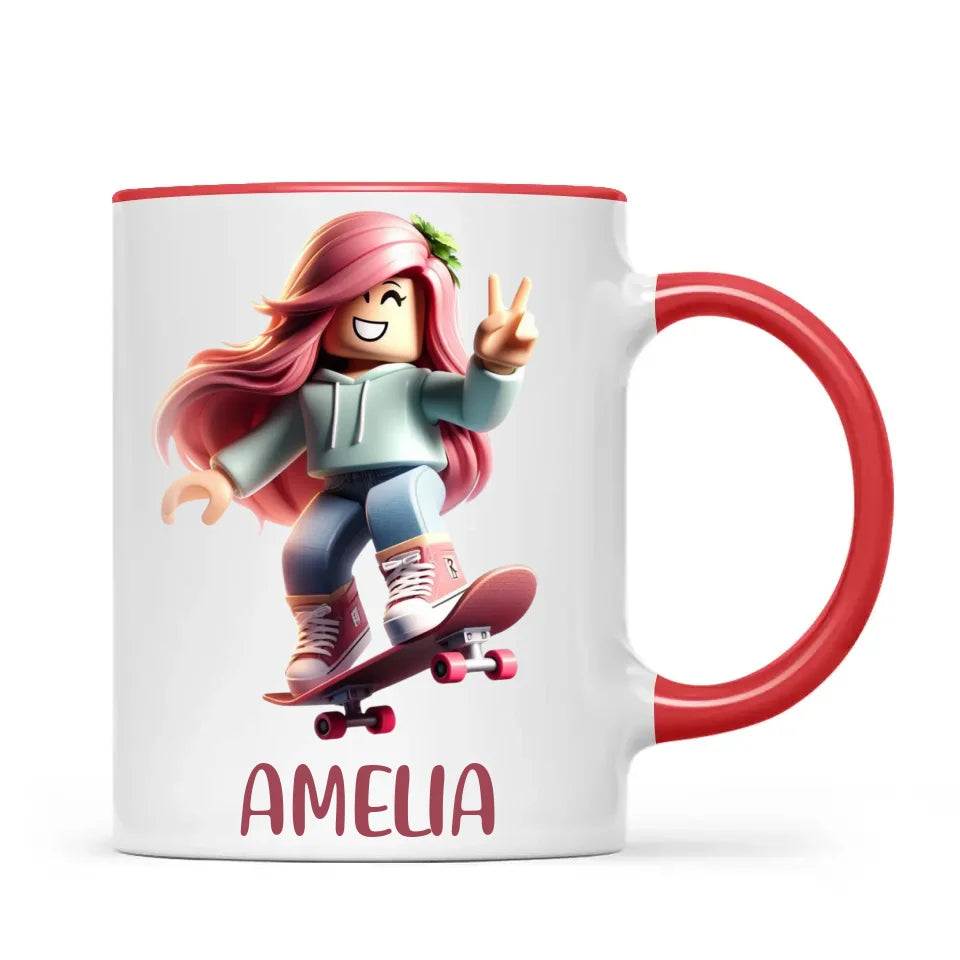 Gamer Skater Girl - Personalised Kids Mug